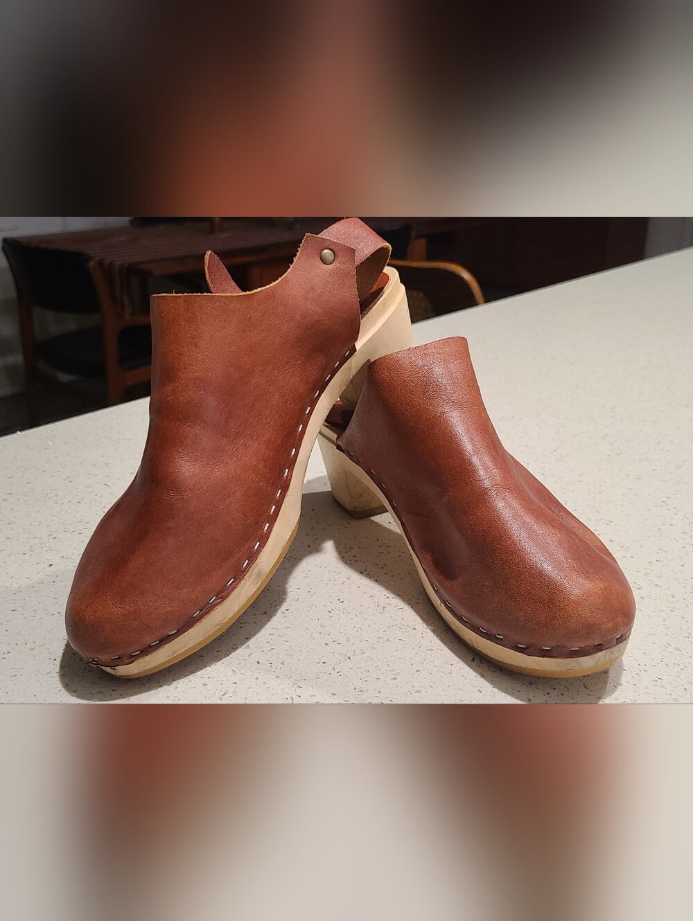 Bryr Rustic Brown Leather Clogs with Light Wood Sole